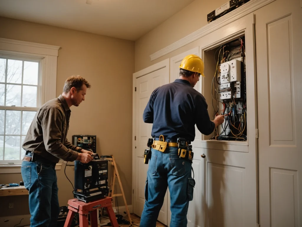 Electricians working in home